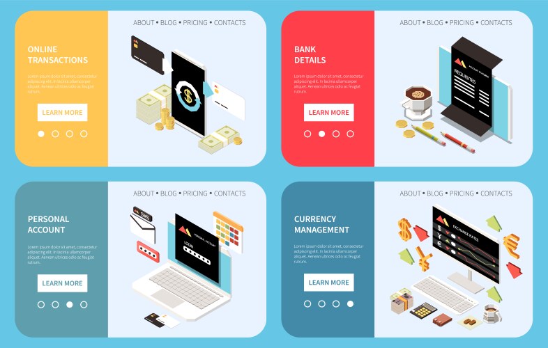 online mobile banking services landing pages vector