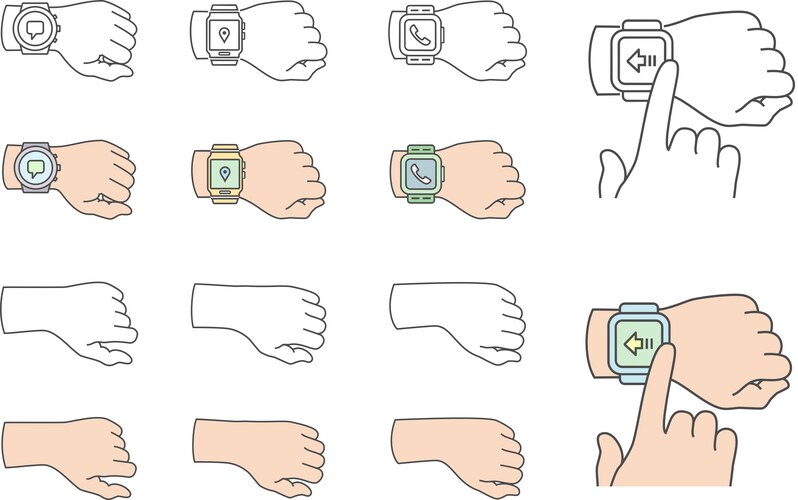 Hands with smartwatch icons Vector Image