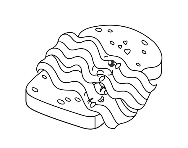 Kawaii toast with bacon line vector image