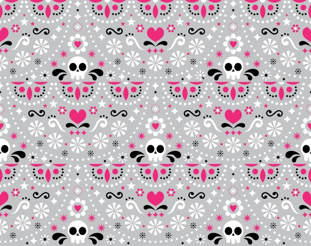 mexican folk art seamless pattern - skull vector