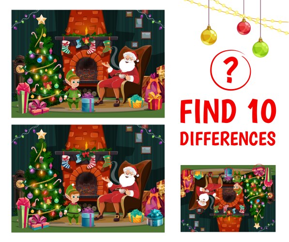 find ten differences christmas interior with santa vector image