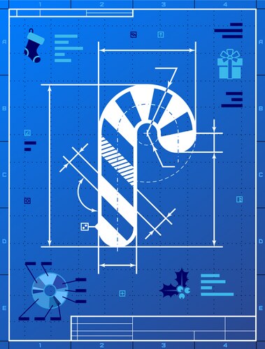 Christmas candy cane symbol as blueprint drawing Vector Image