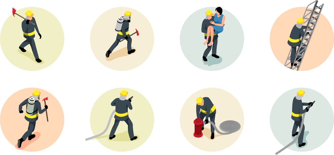Firefighter icons set Royalty Free Vector Image