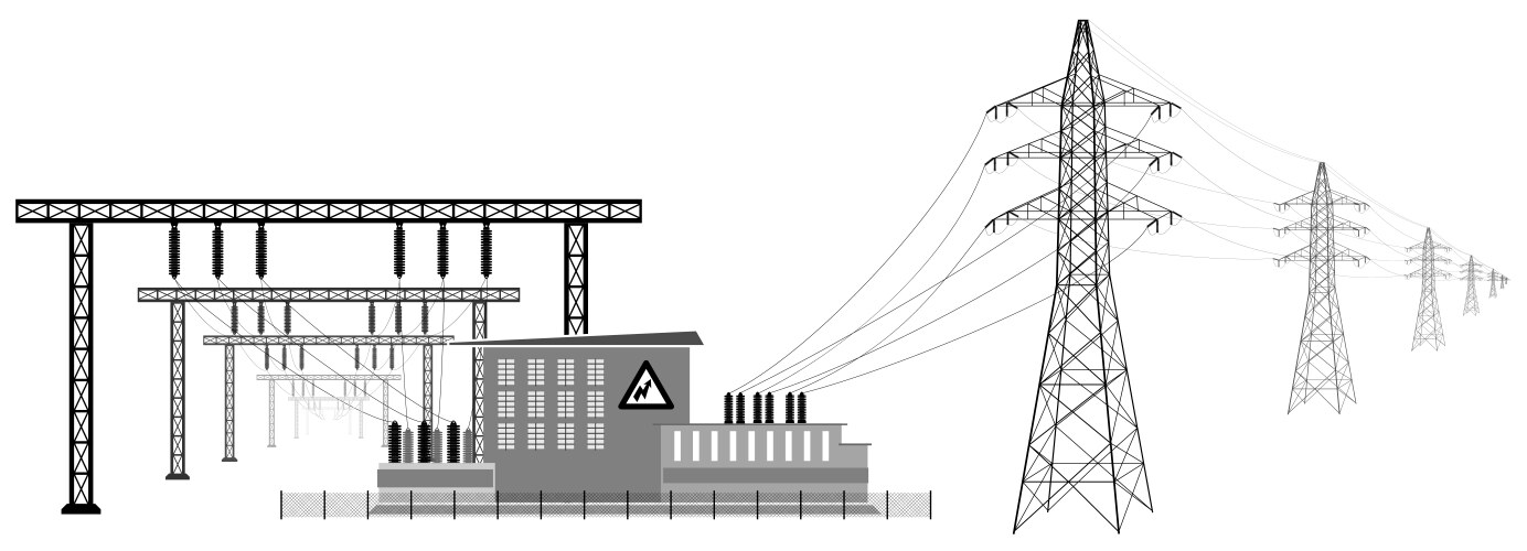 Electrical substation with high voltage lines vector image