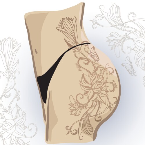 Floral Butterfly Thigh Tattoo Vector Image