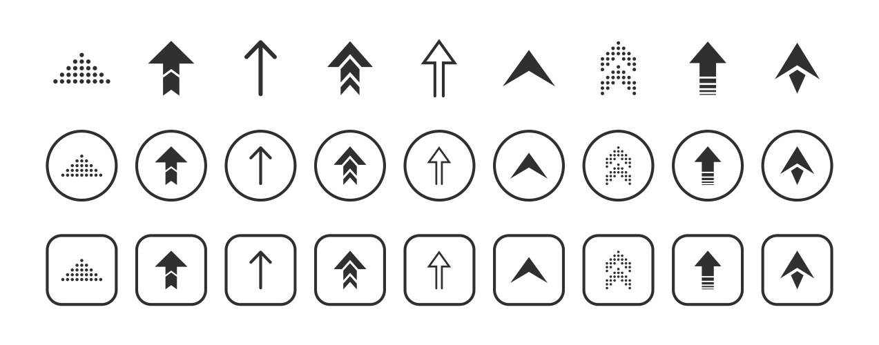 Round square arrow cursor icon set user interface vector image