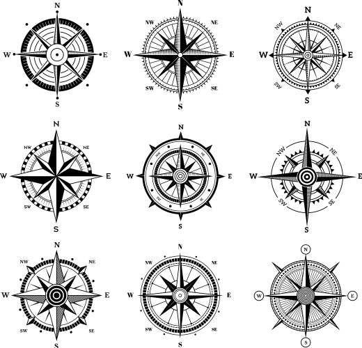 Nautical Wind Rose Set Vector Image