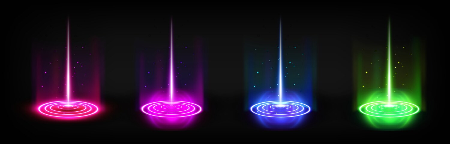 Round hologram portals with color light effect vector image