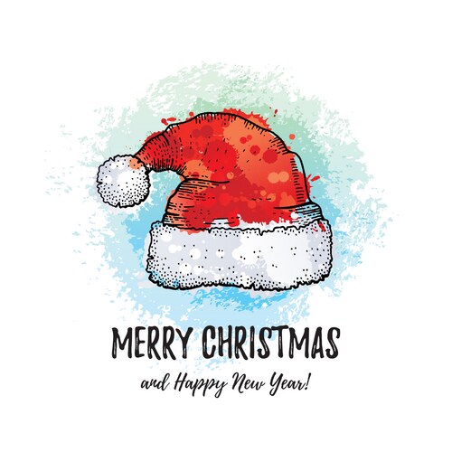 Merry christmas greeting card santa claus hat Vector Image