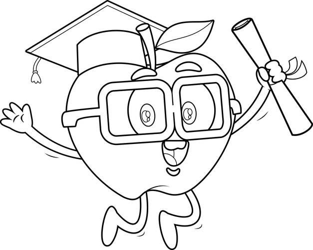 Happy apple graduate cartoon character Vector Image