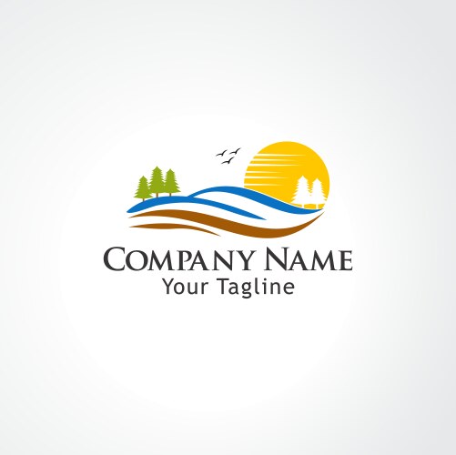 Sun & Land Logo - Nature Template Vector Image