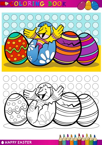 Cartoon chicks in easter eggs coloring page Vector Image