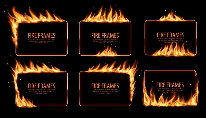 Rectangular fire frames burning borders Royalty Free Vector