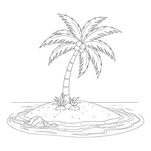 Palm Tree Island Outline Vector Image