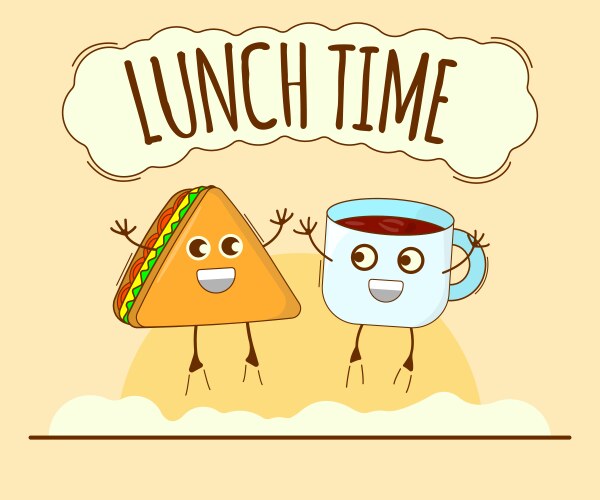 lunch time banner tea and sandwich icon cute vector image