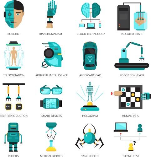 Artificial intelligence flat icons set ai Vector Image