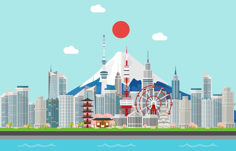 Tokyo Skyline & Landmarks Vector Image