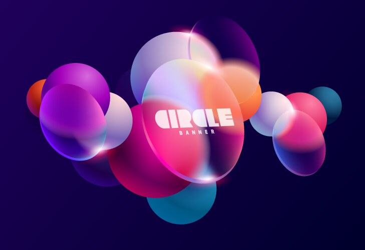 3d colorful circles banner in glass morphism vector