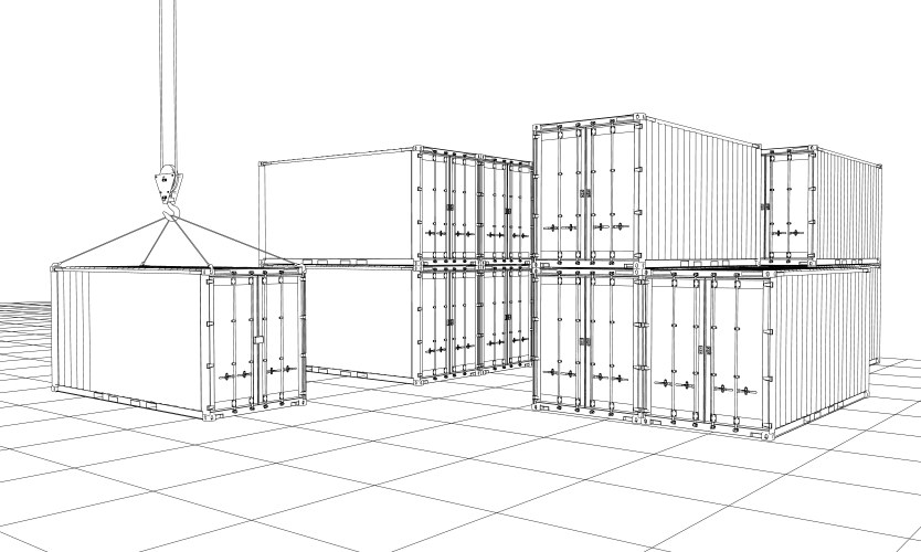 Cargo containers wire-frame style vector image