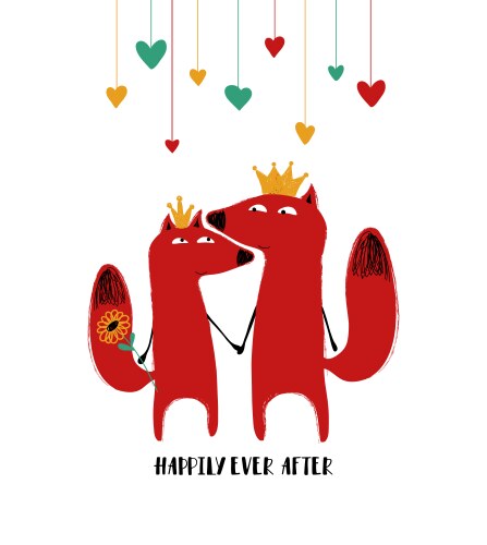 couple of foxes in crowns vector