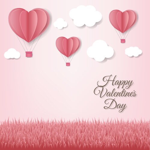 Paper hearts with cloud pink background card vector image