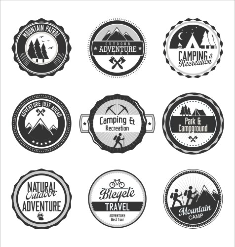 Set outdoor adventure retro gray labels Vector Image