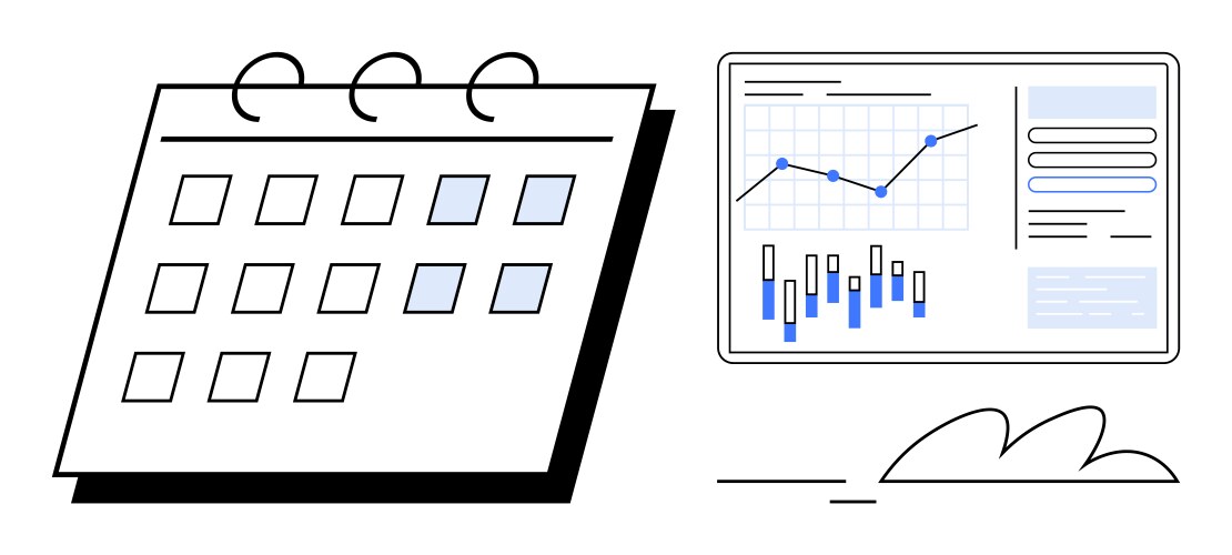 Calendar with highlighted dates and data analytics vector image