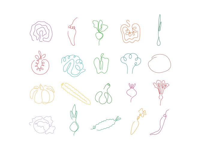 One line different vegetables isolated vector image