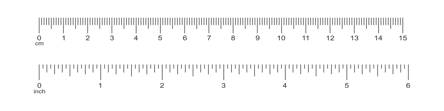 horizontal scale with 6 inch and 15 centimeter vector image