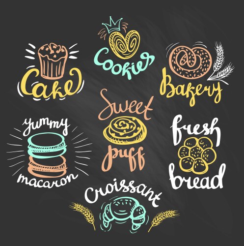 Bakery Logo Set on Chalkboard Vector Image