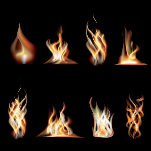 Realistic fire flames set Royalty Free Vector Image