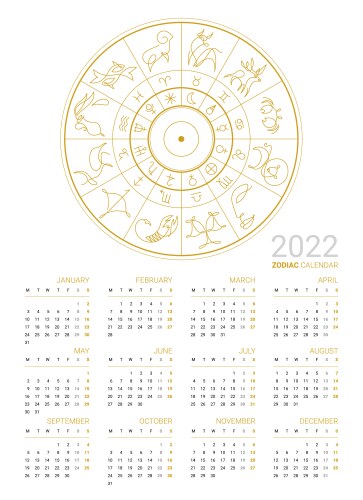 2022 monthly zodiac calendar with star sign page vector image