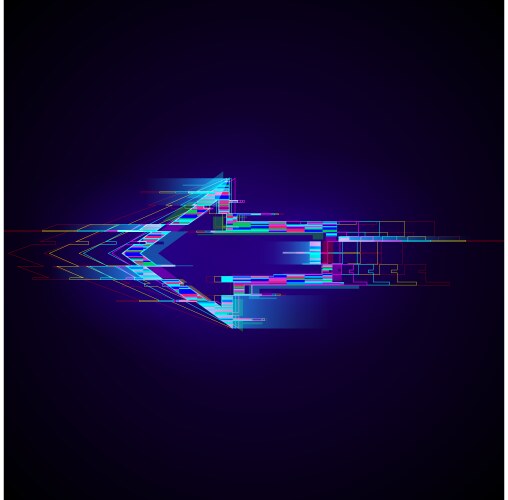 futuristic cyberpunk glitch left arrow modern vector