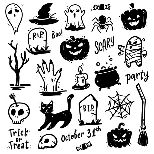 Set hand drawn halloween doodle element Vector Image