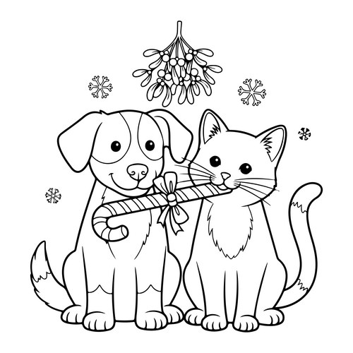 Dog and Cat Mistletoe Scene Vector Image