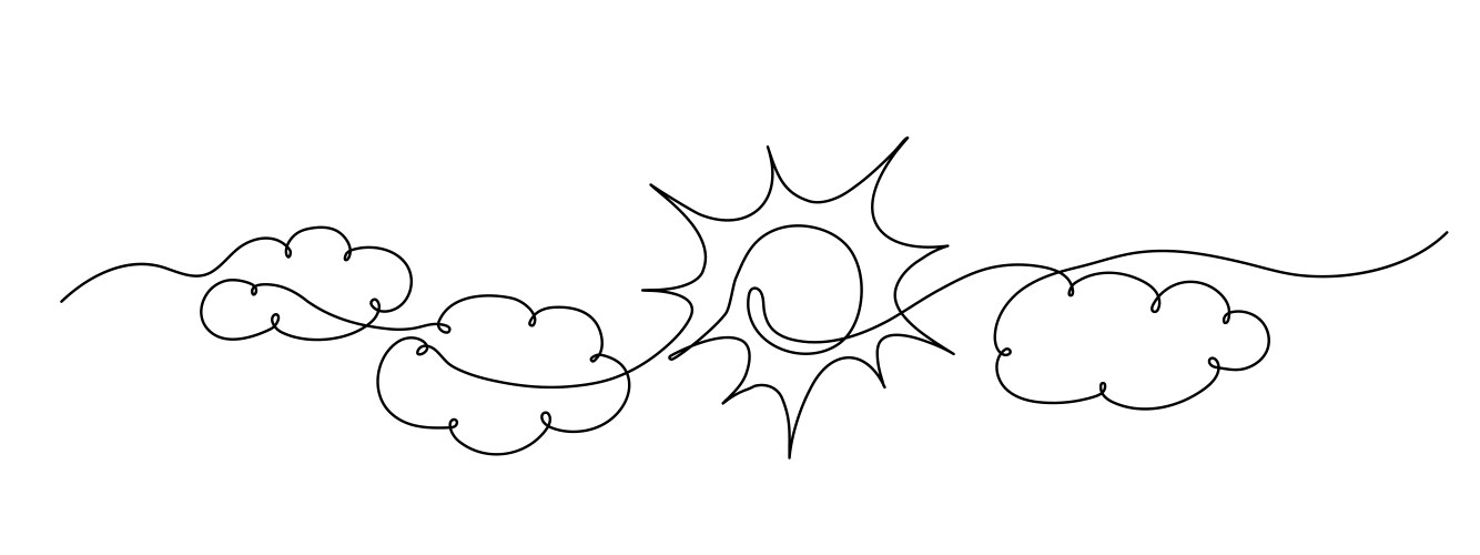 Continuous Sun & Clouds Line Art Vector Image