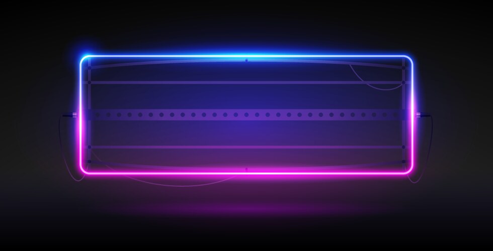 Blue neon rectangle frame template on transparent Vector Image