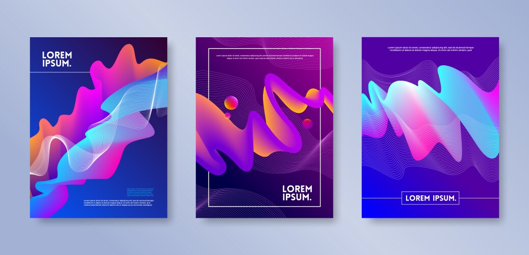 Set of design with abstract multicolored waves vector image