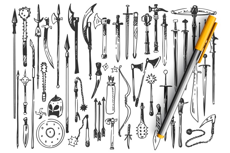 Medieval Weapons Sketch Set Vector Image