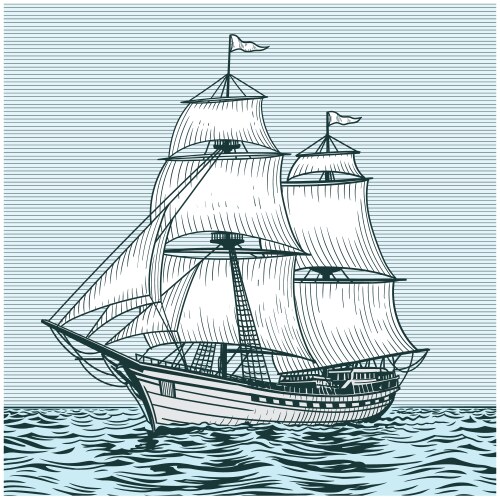 An old sailing ship at sea Vector Image