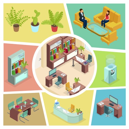 Isometric office workplace concept Royalty Free Vector Image