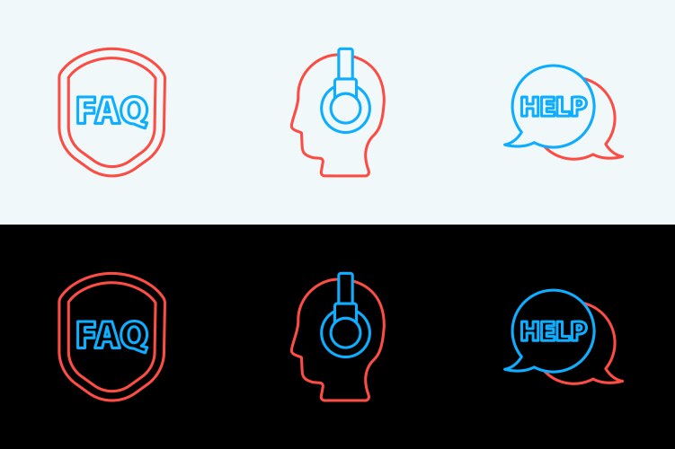 Set line speech bubble with text help shield faq vector image