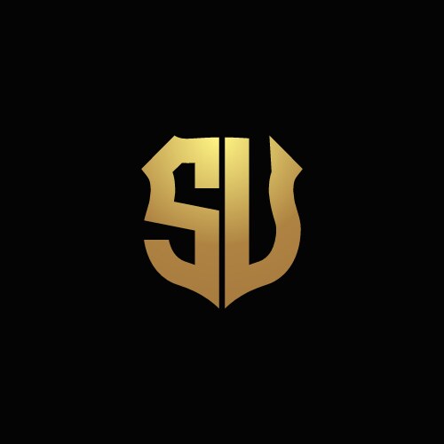 Su logo monogram with gold colors and shield vector image