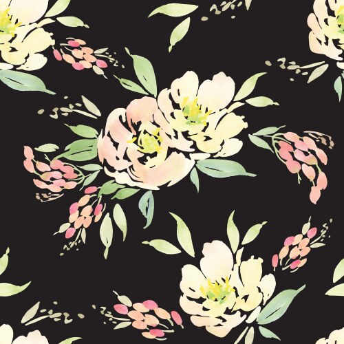 Lily flower seamless pattern on black background Vector Image