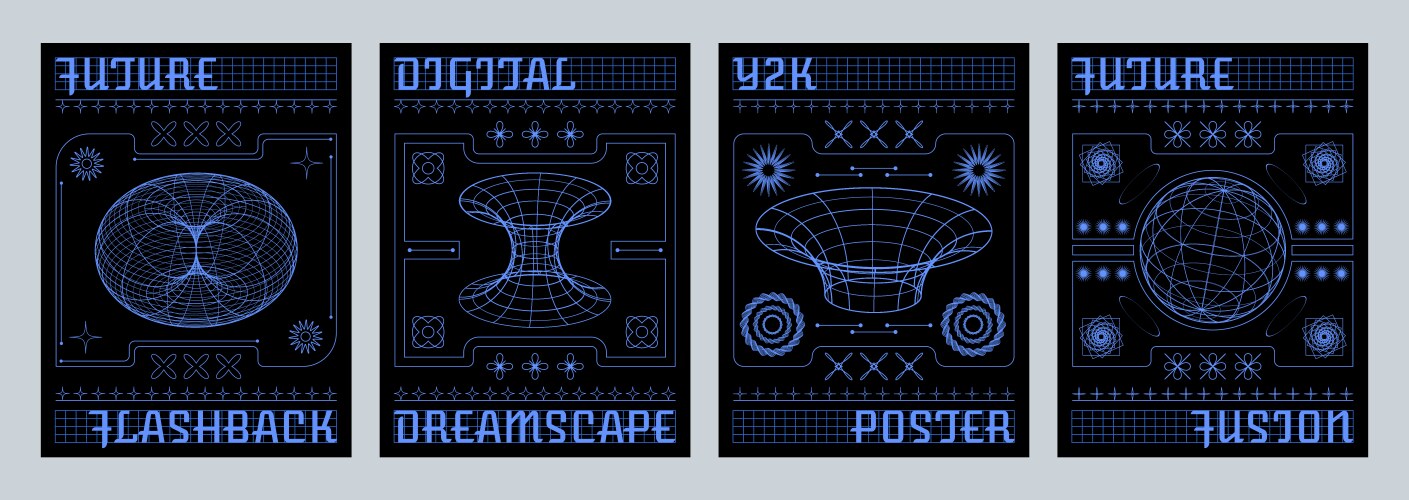 Poster design template set in y2k aesthetic style vector image