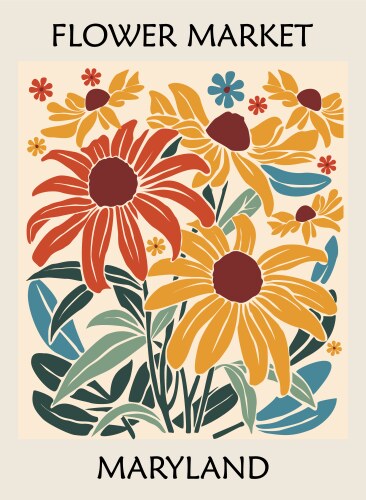 Floral Market Poster - Black Eyed Susan Vector Image