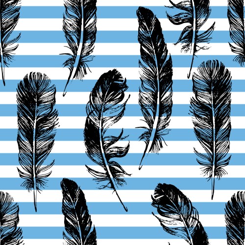Seamless pattern with hand drawn feathers Vector Image