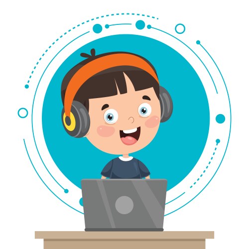 Kid using technology vector image