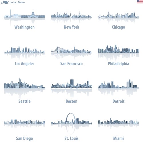 United states cities skylines in light blue color vector image