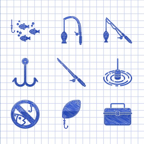 Set fishing rod spoon case or box container Vector Image